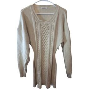 12th Tribe Open Back Sweater Dress L Womens Cream Long Sleeve Chunky Normcore
